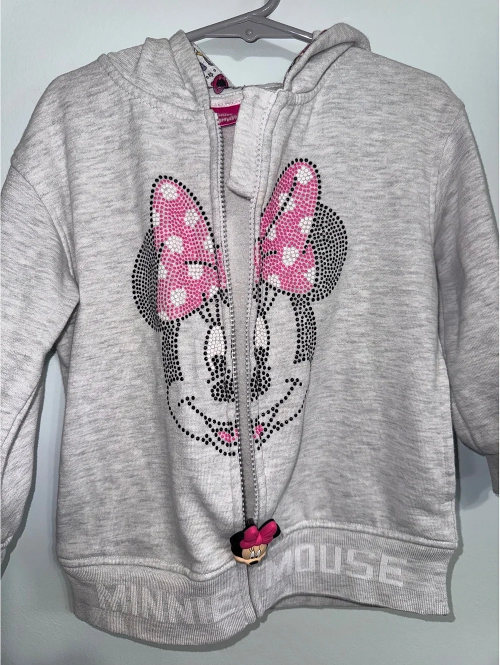 Girls Size 4 Minnie Mouse Grey Hooded Zip-Up Sweatshirt